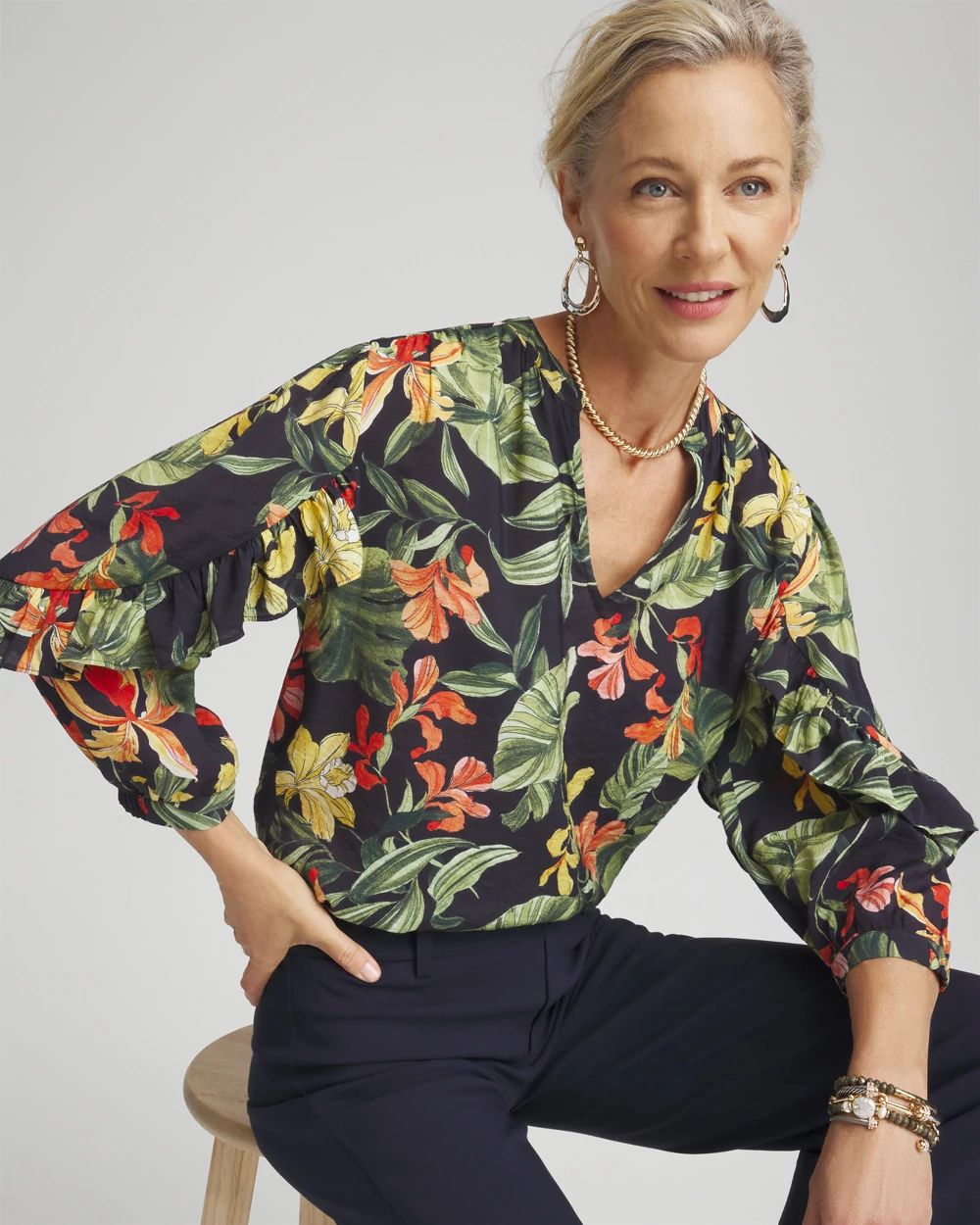 トップス Orchid Embroidered Collar Shirt Orchid Embroidered Collar Shirt – L'AUBE BLANC